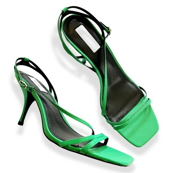 Reiss Shoes - Reiss Bali Mid Heel Strappy Green Square Toe Kitten Sandals NWOB Size 40 / 9.5